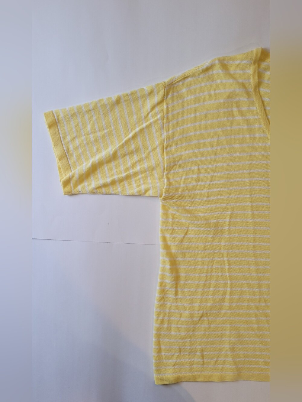 Zara Yellow White Striped Linen Blend Knit Scoop Neck Tee L - Picture 7 of 13